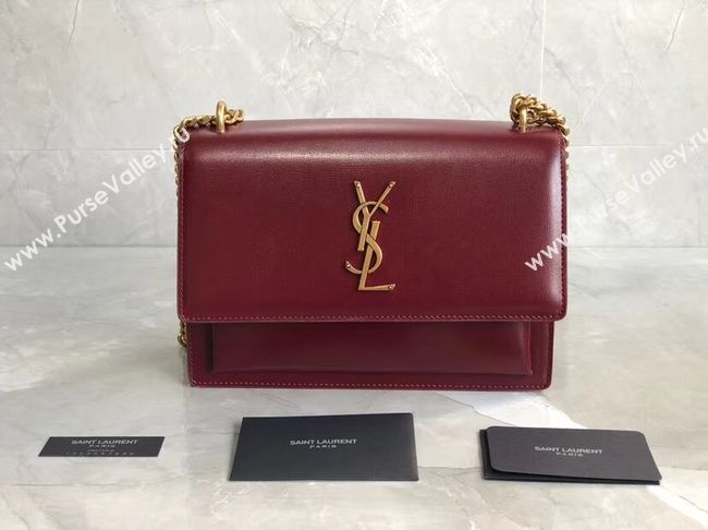 Yves Saint Laurent Calfskin Leather Shoulder Bag Y542206B red